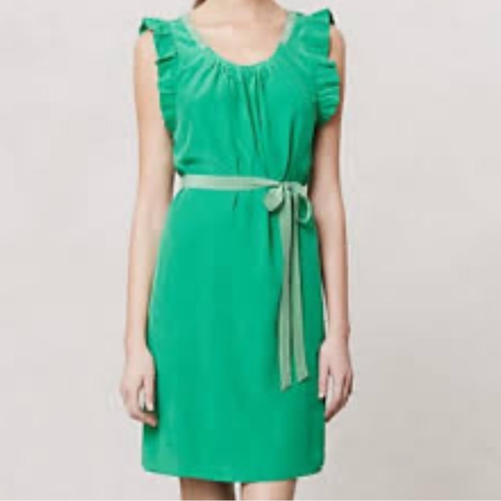 Anthropologie Girls From Savoy Silk Dress, Kelly Green